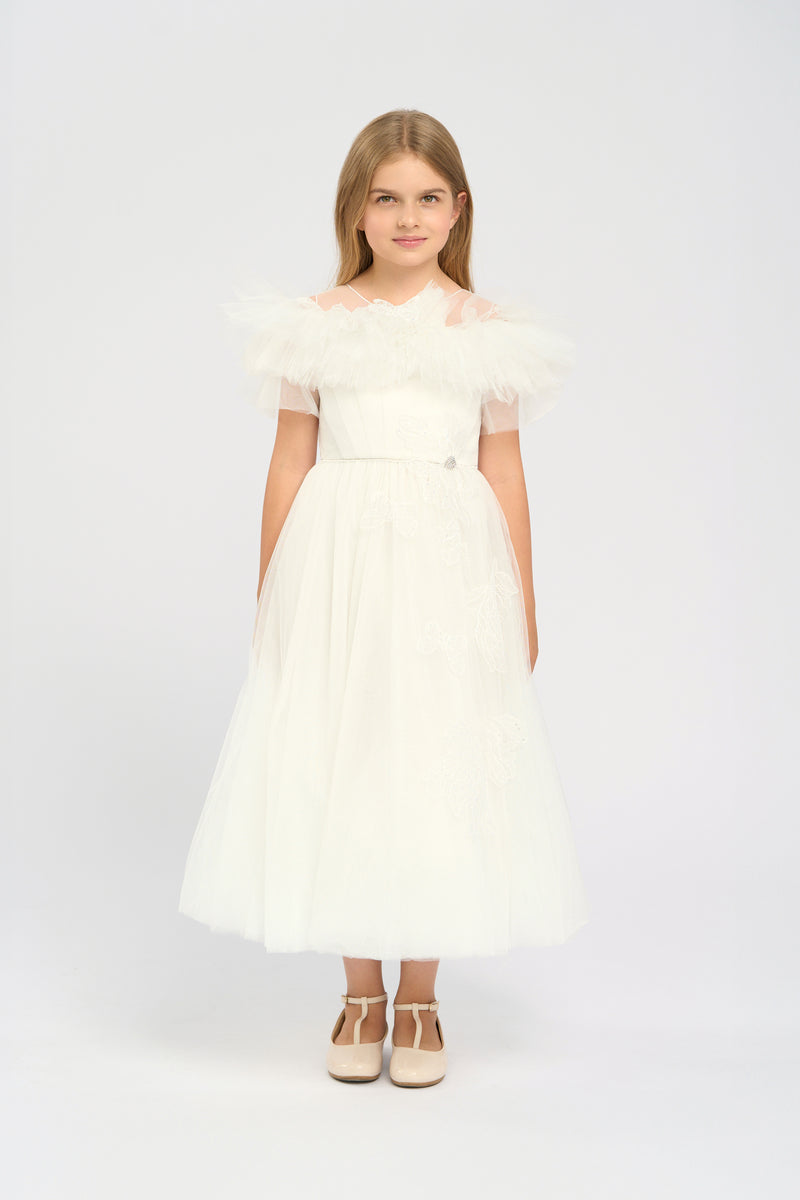 3D Flowers Decorated Fluffy Skirt Dress