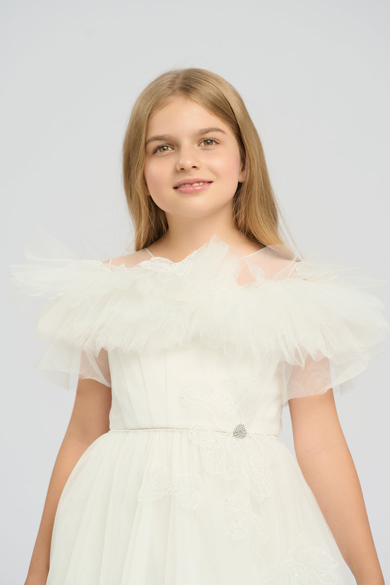 3D Flowers Decorated Fluffy Skirt Dress