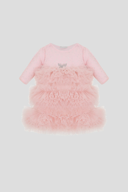 Elegant Peach Fluffy Skirt Dress