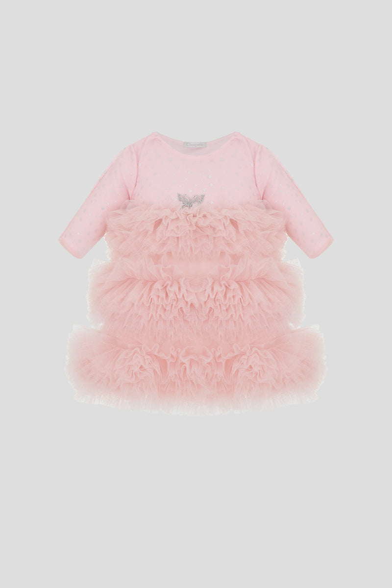 Elegant Peach Fluffy Skirt Dress