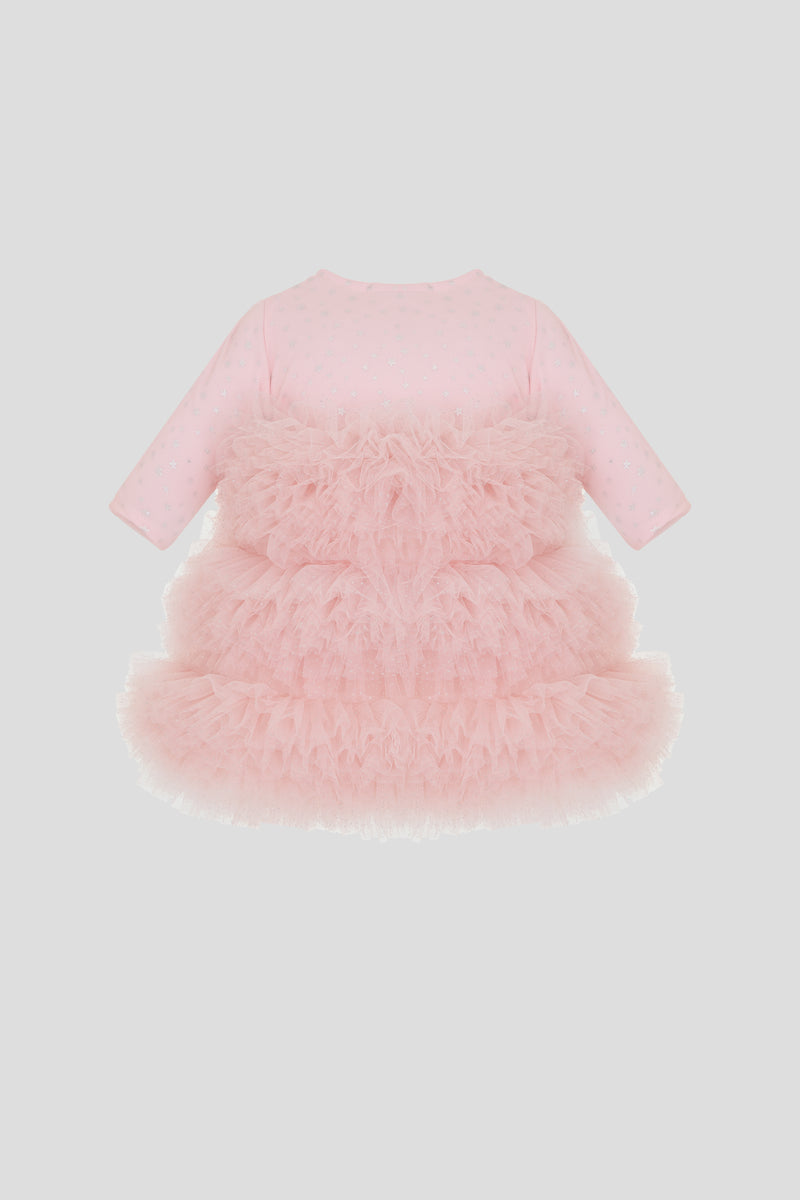 Elegant Peach Fluffy Skirt Dress