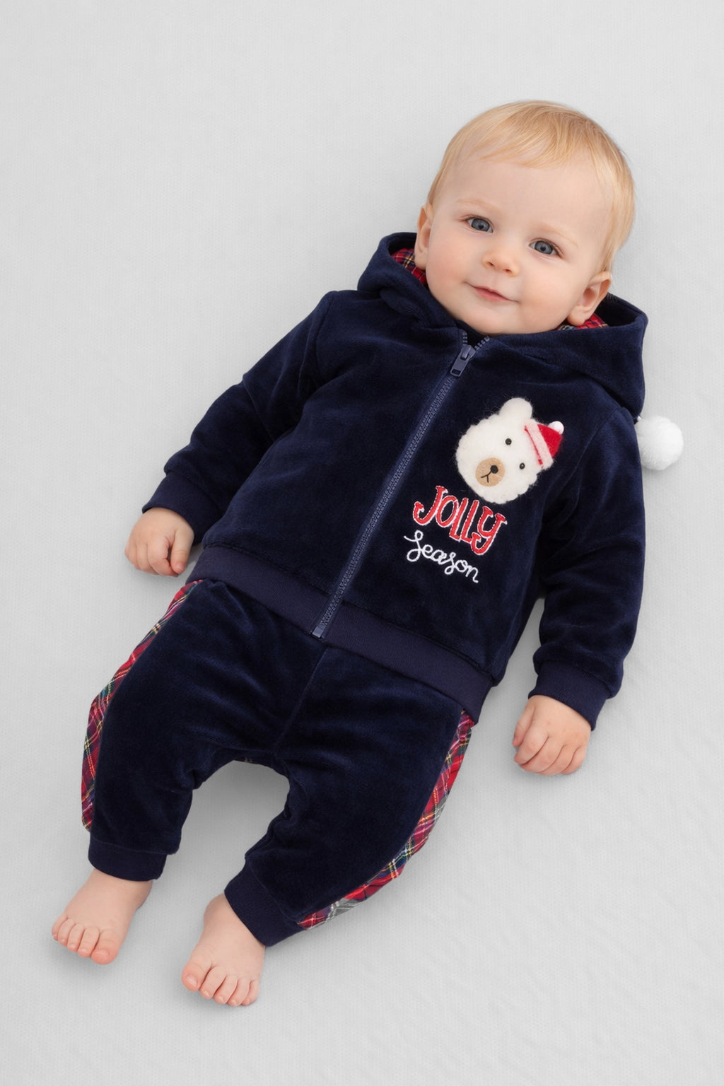 Jolly Season Velour Tracksuit with hood and pompom for baby