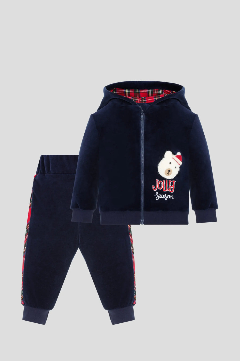 Jolly Season Velour Tracksuit with hood and pompom for baby