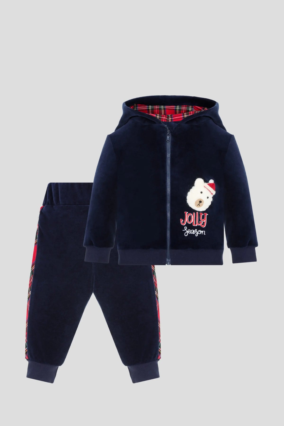 Jolly Season Velour Tracksuit with hood and pompom for baby
