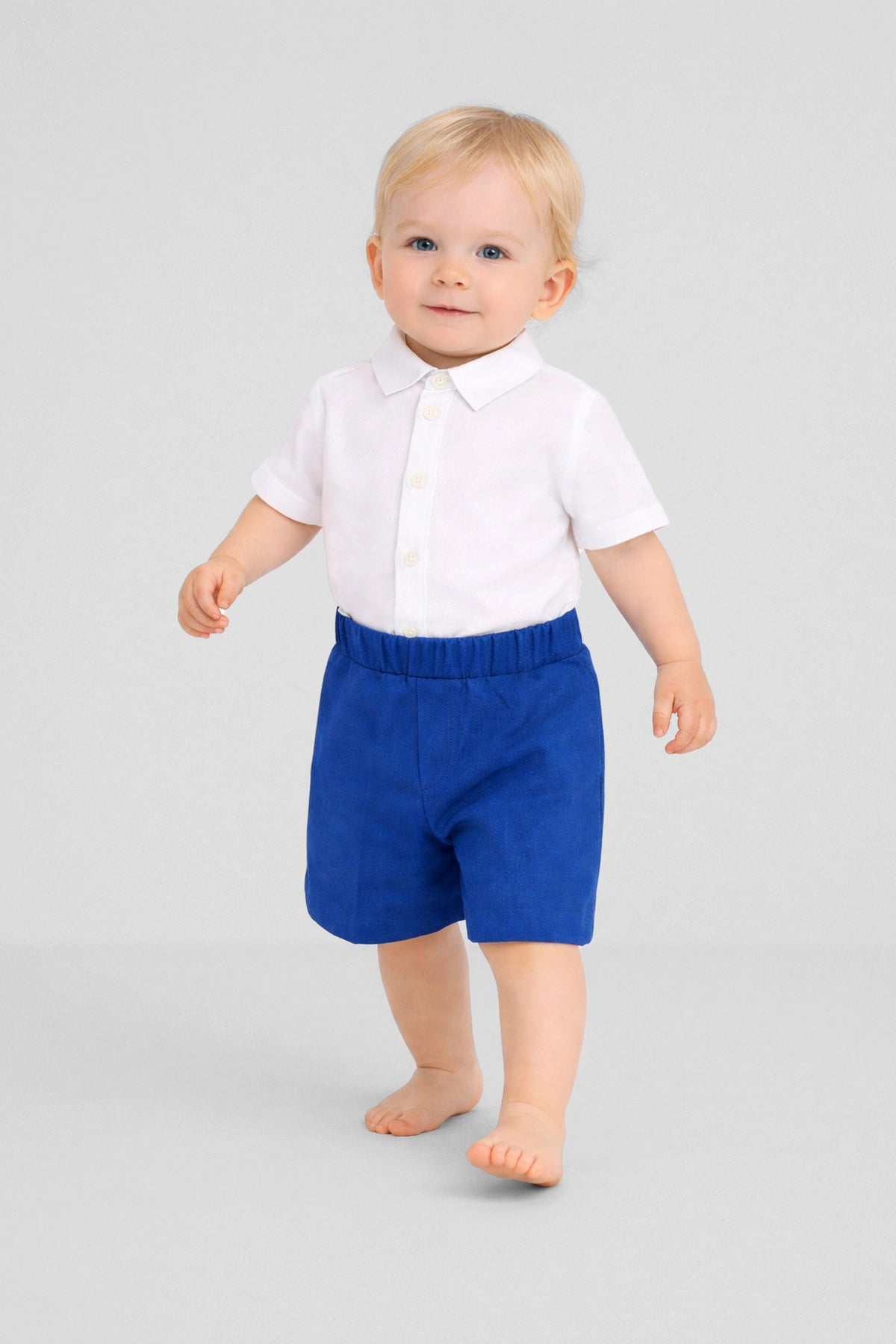 Cornflower Blue Cotton-Blend Smart Shorts