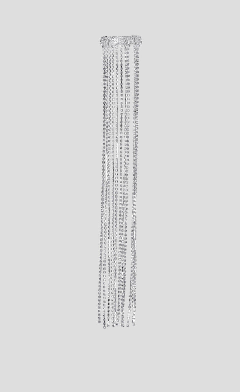 Hair Clip with Long Silver Strings with Crystals