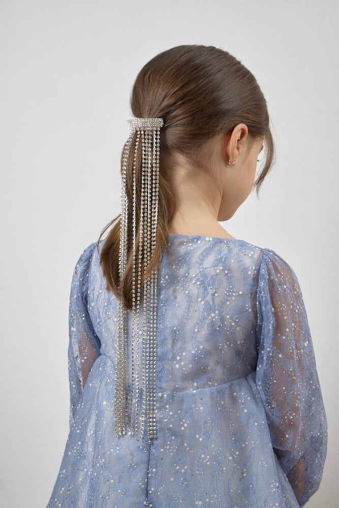 Hair Clip with Long Silver Strings with Crystals