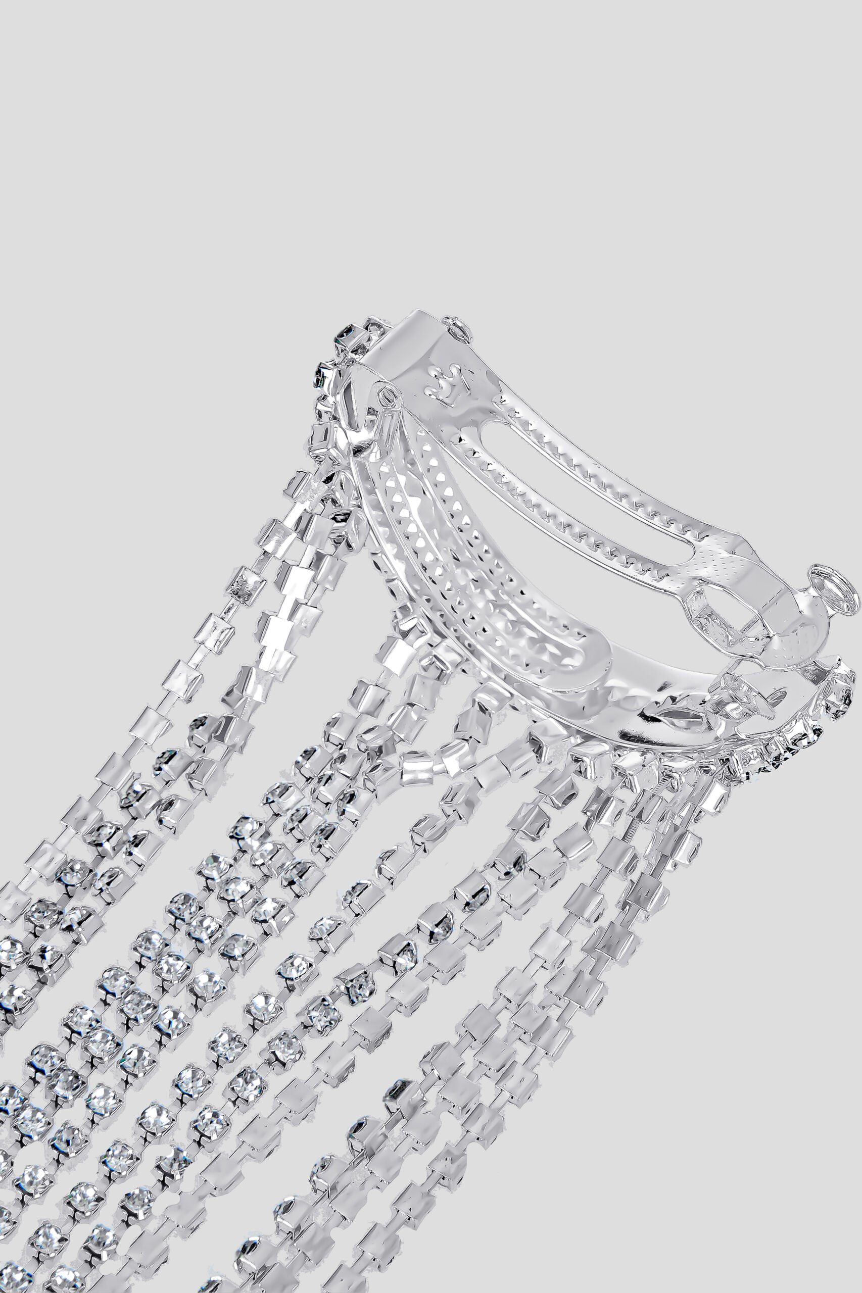 Hair Clip with Long Silver Strings with Crystals