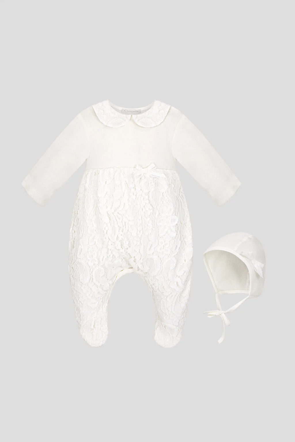 Gentle Lace Set "Ceremony" (overall and bonnet)born baby girl