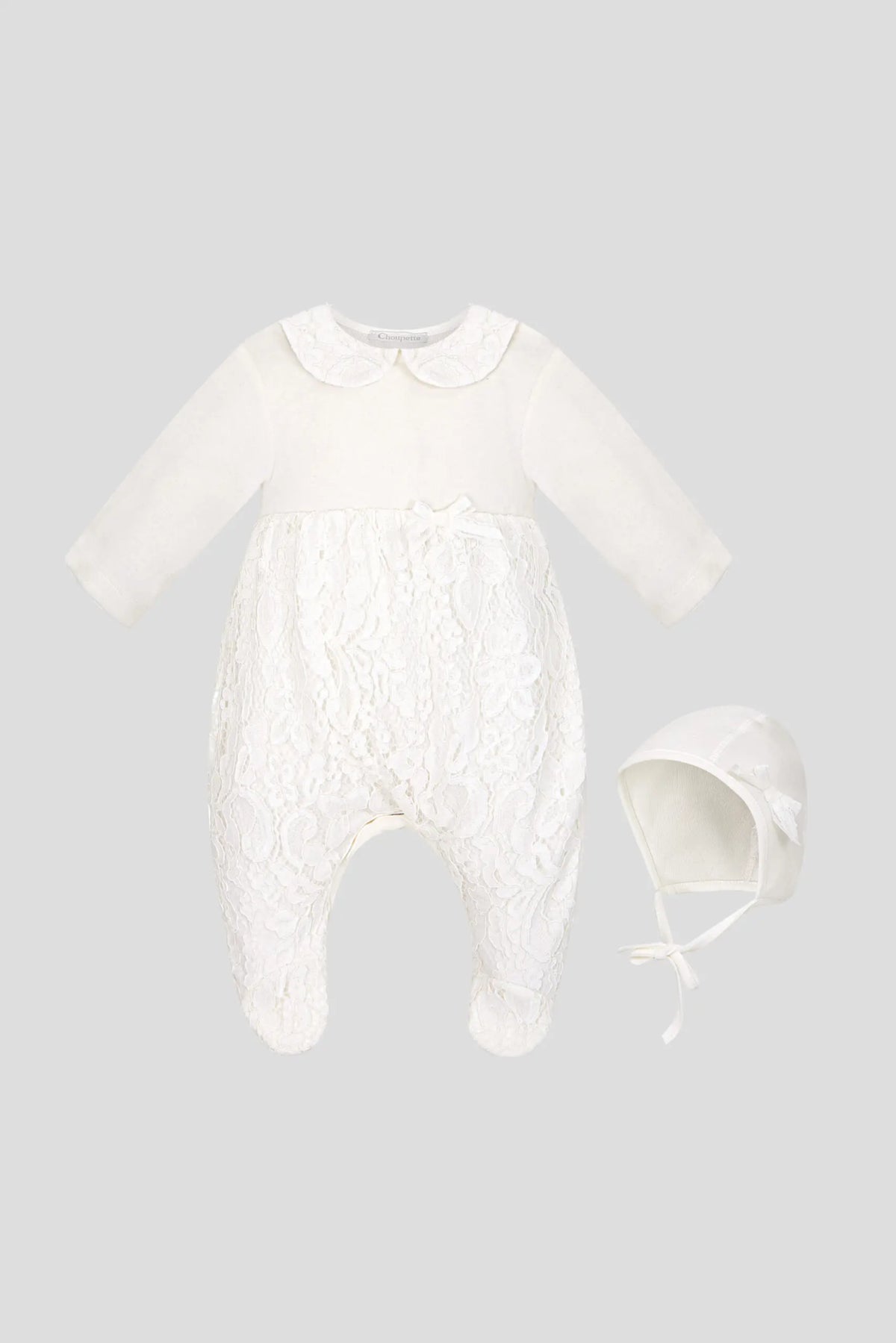 Gentle Lace Set "Ceremony" (overall and bonnet)born baby girl
