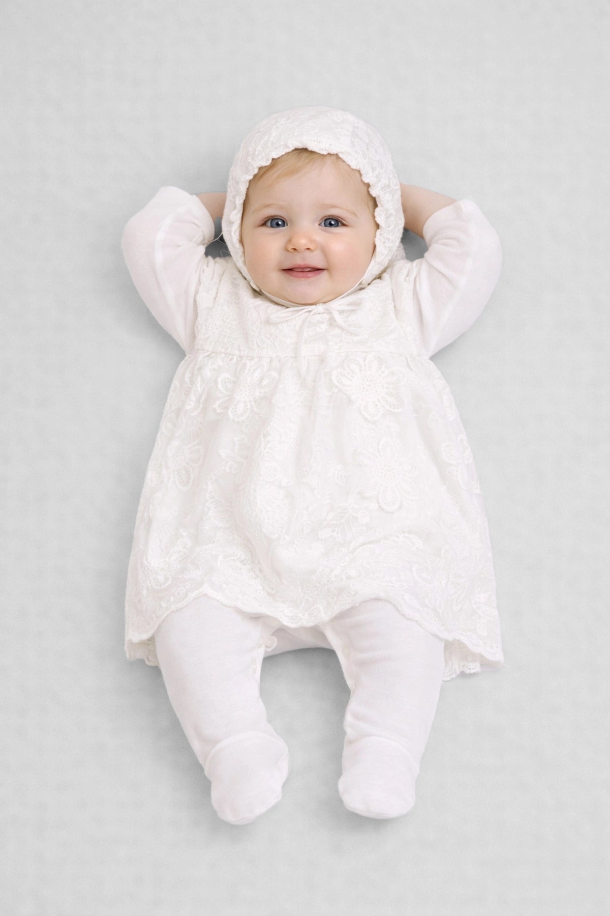 Chiffon Embroidered Set (Overall-Dress and Bonnet) for newborn baby girl