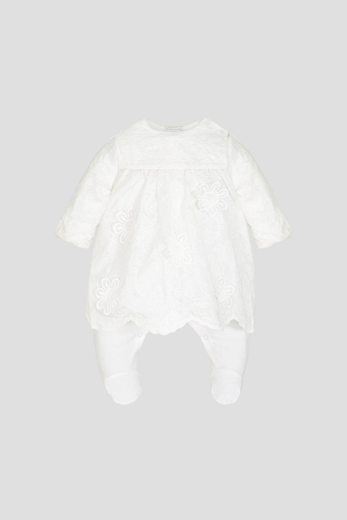 Chiffon Embroidered Set (Overall-Dress and Bonnet) for newborn baby girl