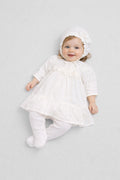 Beautiful Special Occasion Set (overall dress and bonnet), Flower-decorated for newborn