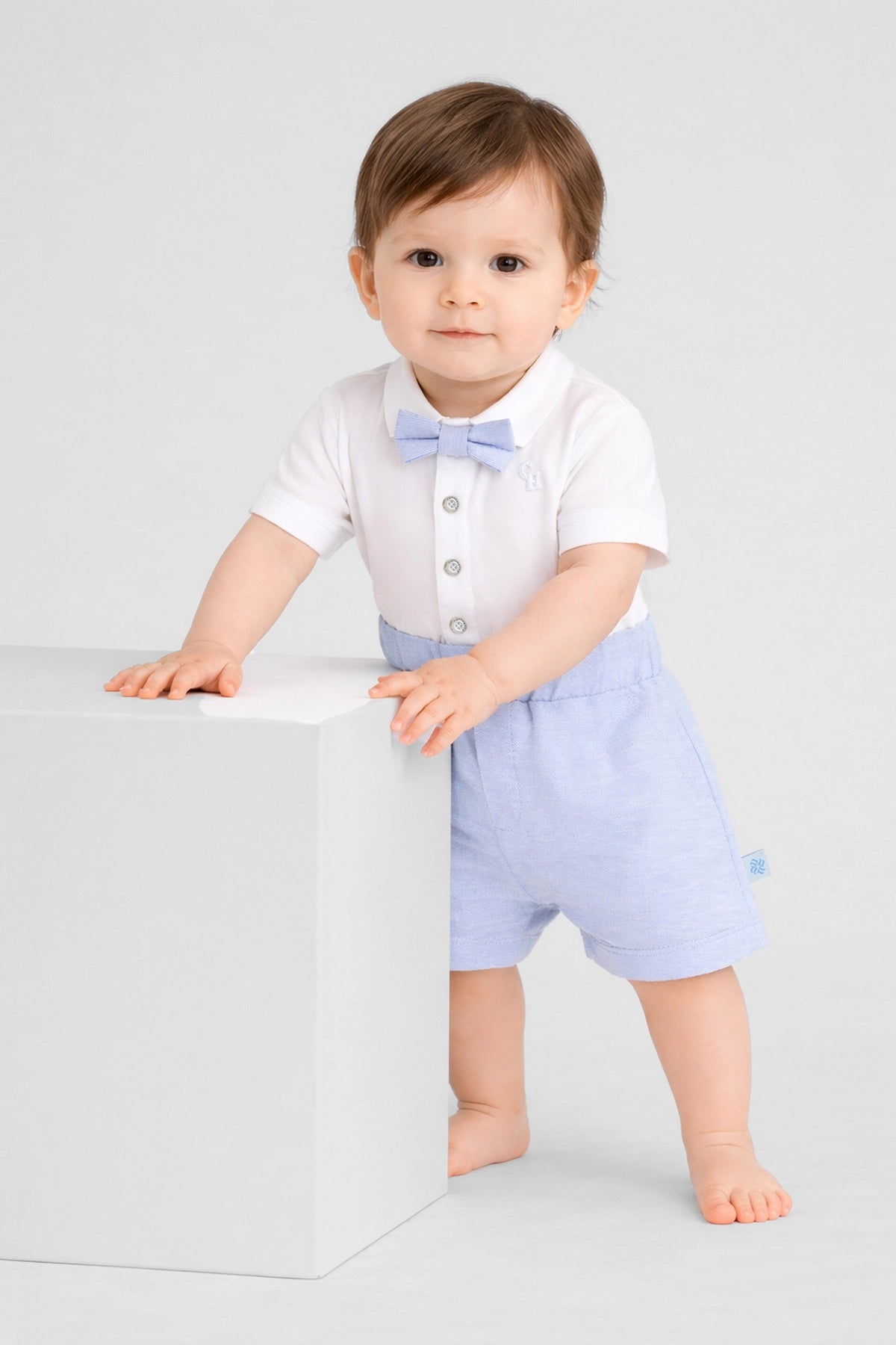 Light Blue Cotton Bow Detail Romper