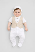 Cotton Overall and Bonnet Set with Half Sleeves for Newborn