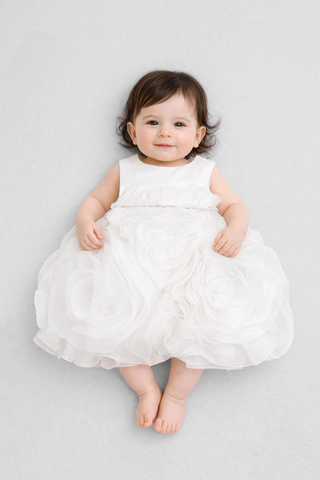 3D White Rose Dress for baby girl