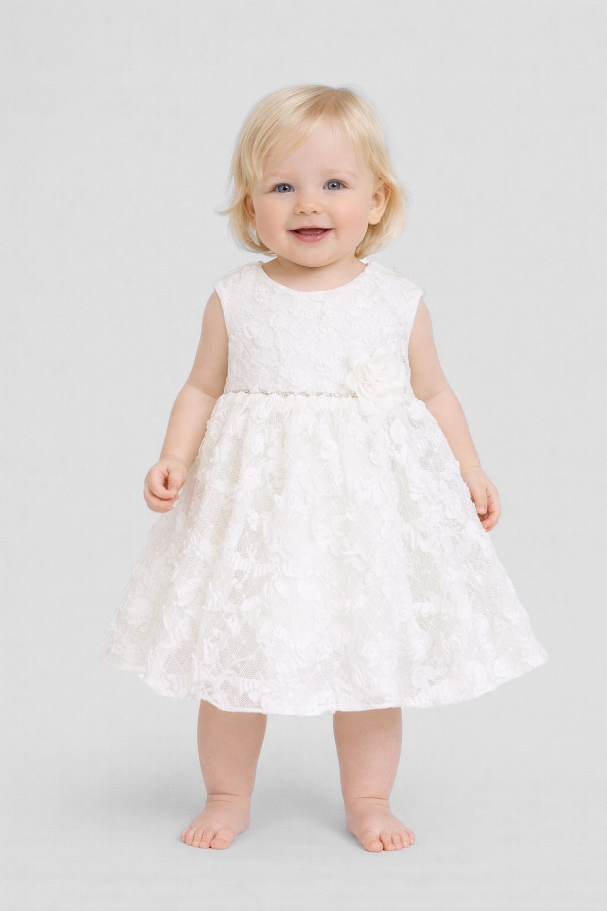 Ecru 3D Floral Dress & Shorts Set