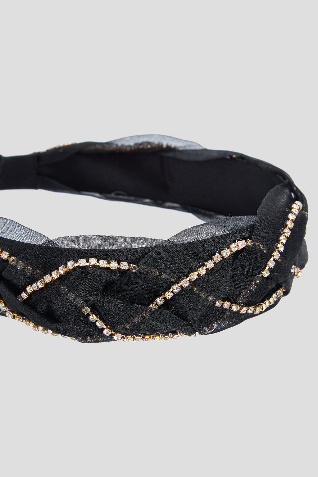 Braided Black Headband with Crystals