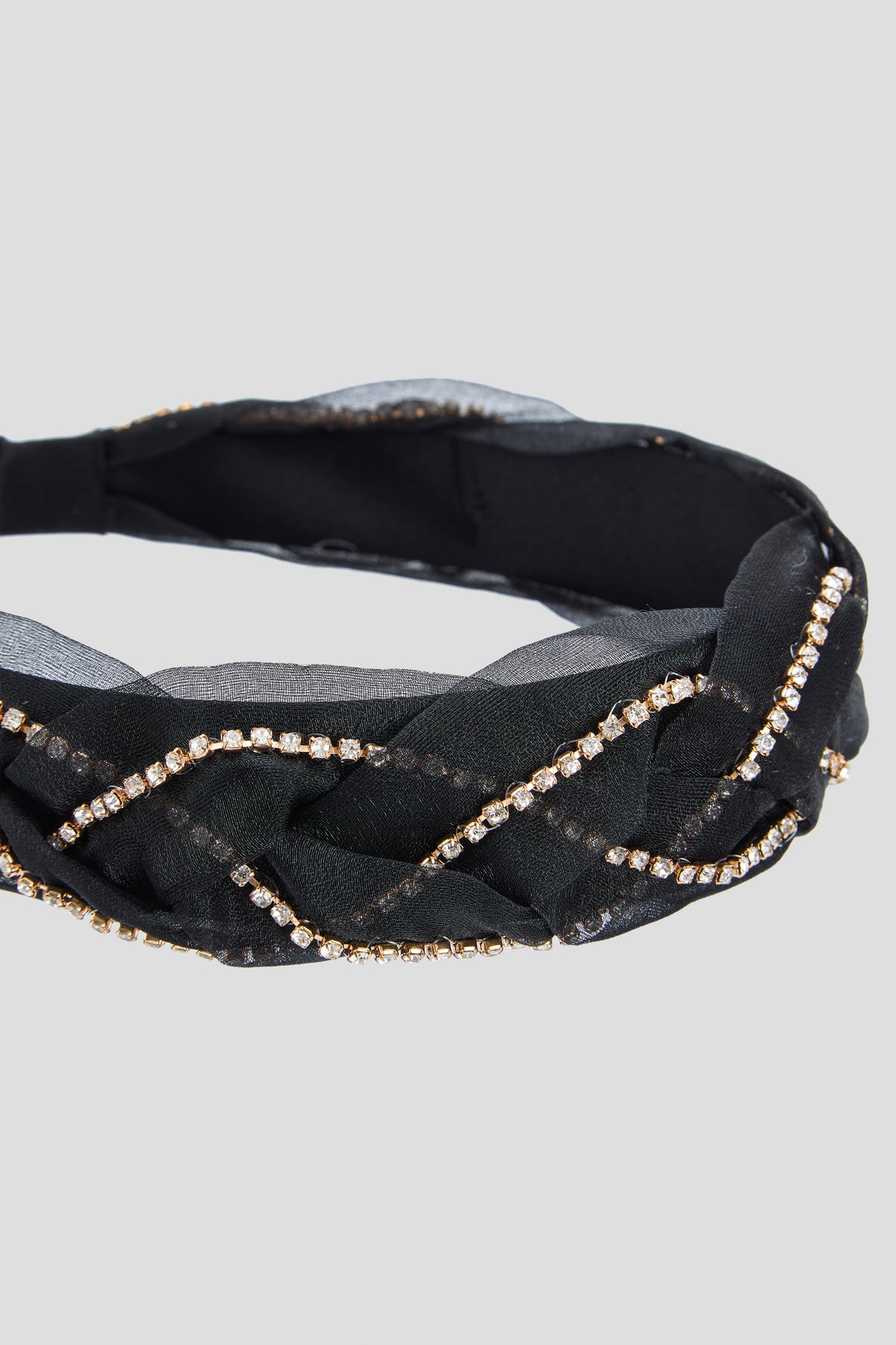 Braided Black Headband with Crystals