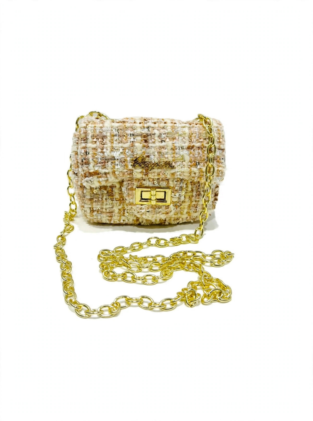 Golden Little Tweed Bag with Chain