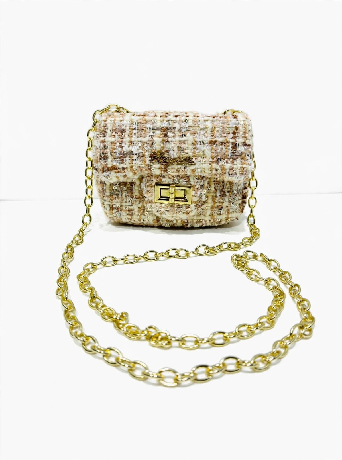 Golden Little Tweed Bag with Chain