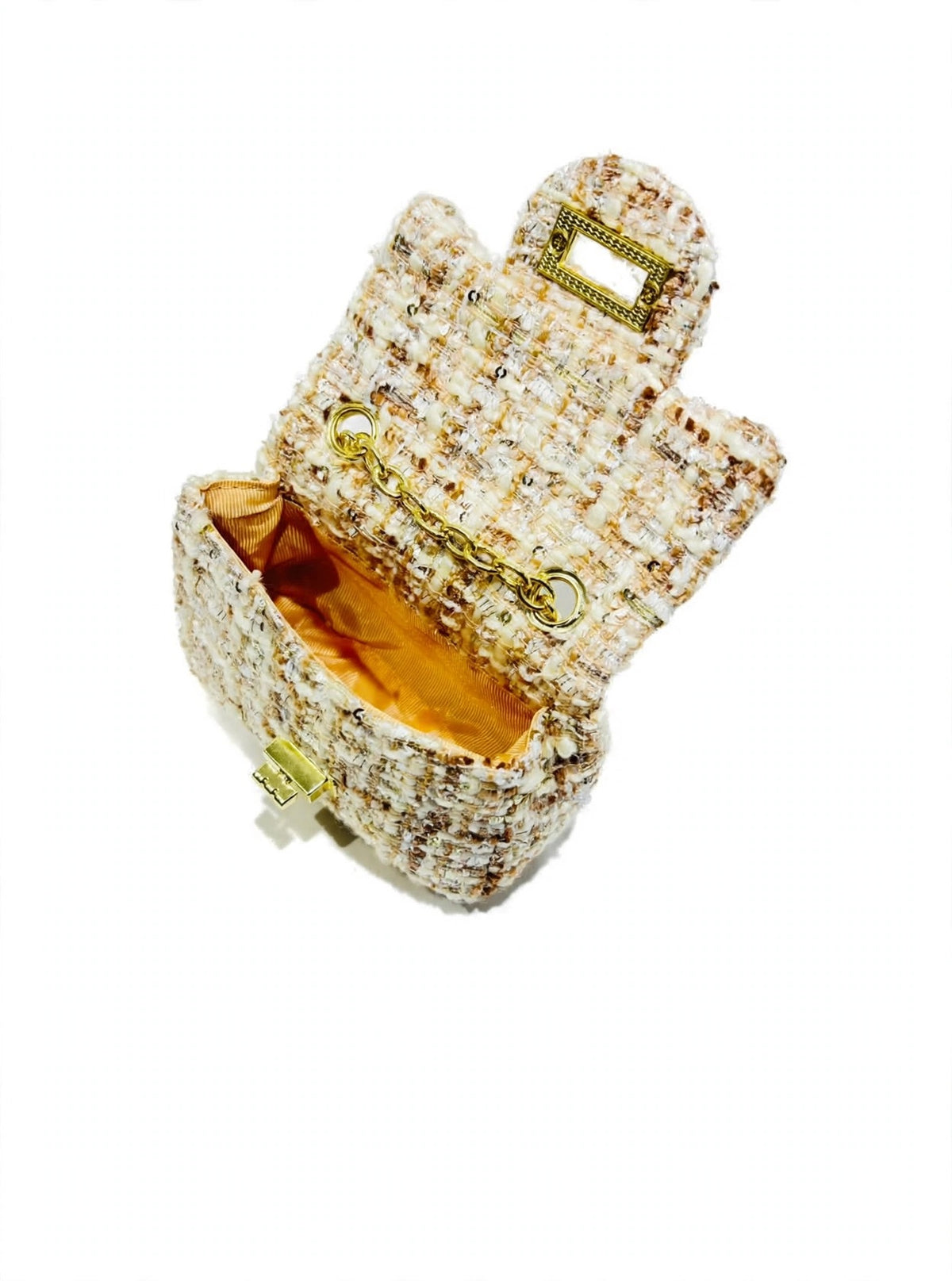 Golden Little Tweed Bag with Chain