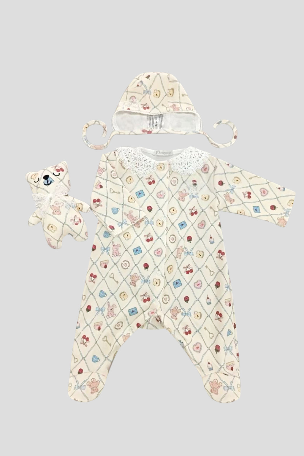 Newborn Cotton Gift Set (overall, hat and toy Bear)