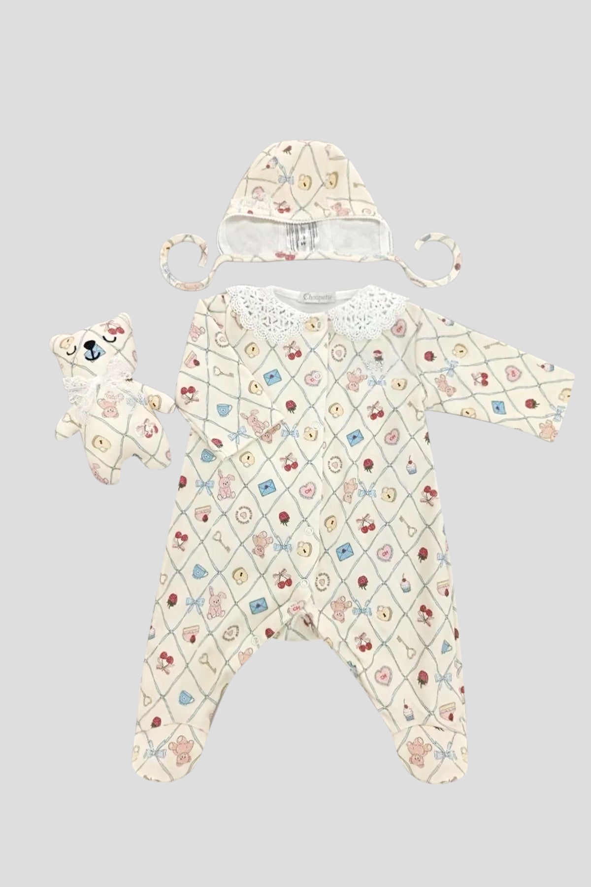 Newborn Cotton Gift Set (overall, hat and toy Bear)