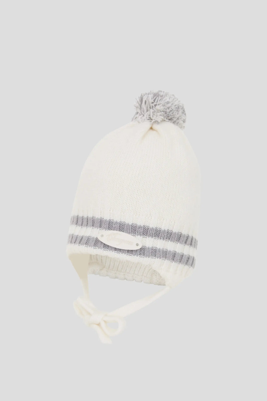 Ecru and Grey Knitted Hat