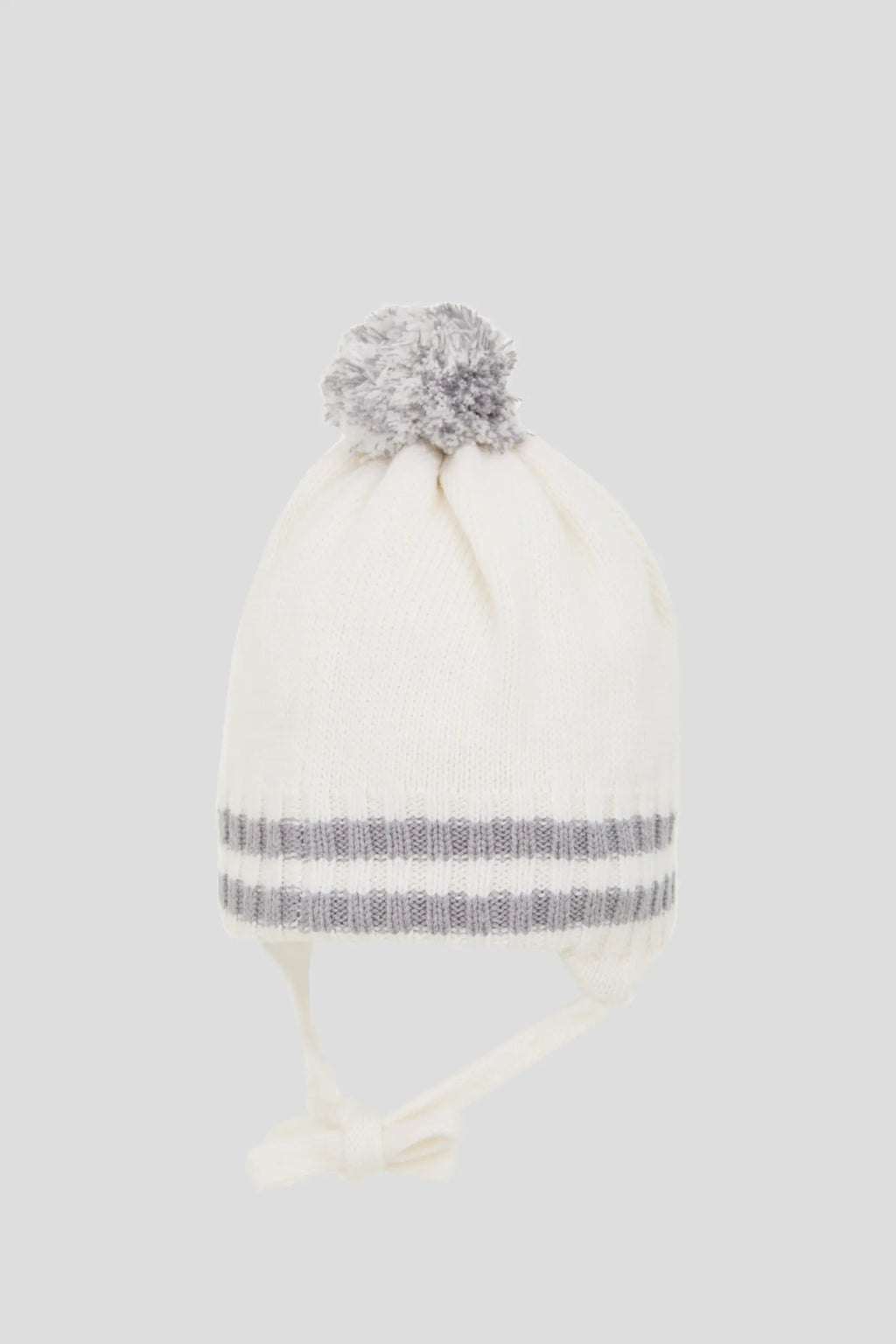 Ecru and Grey Knitted Hat