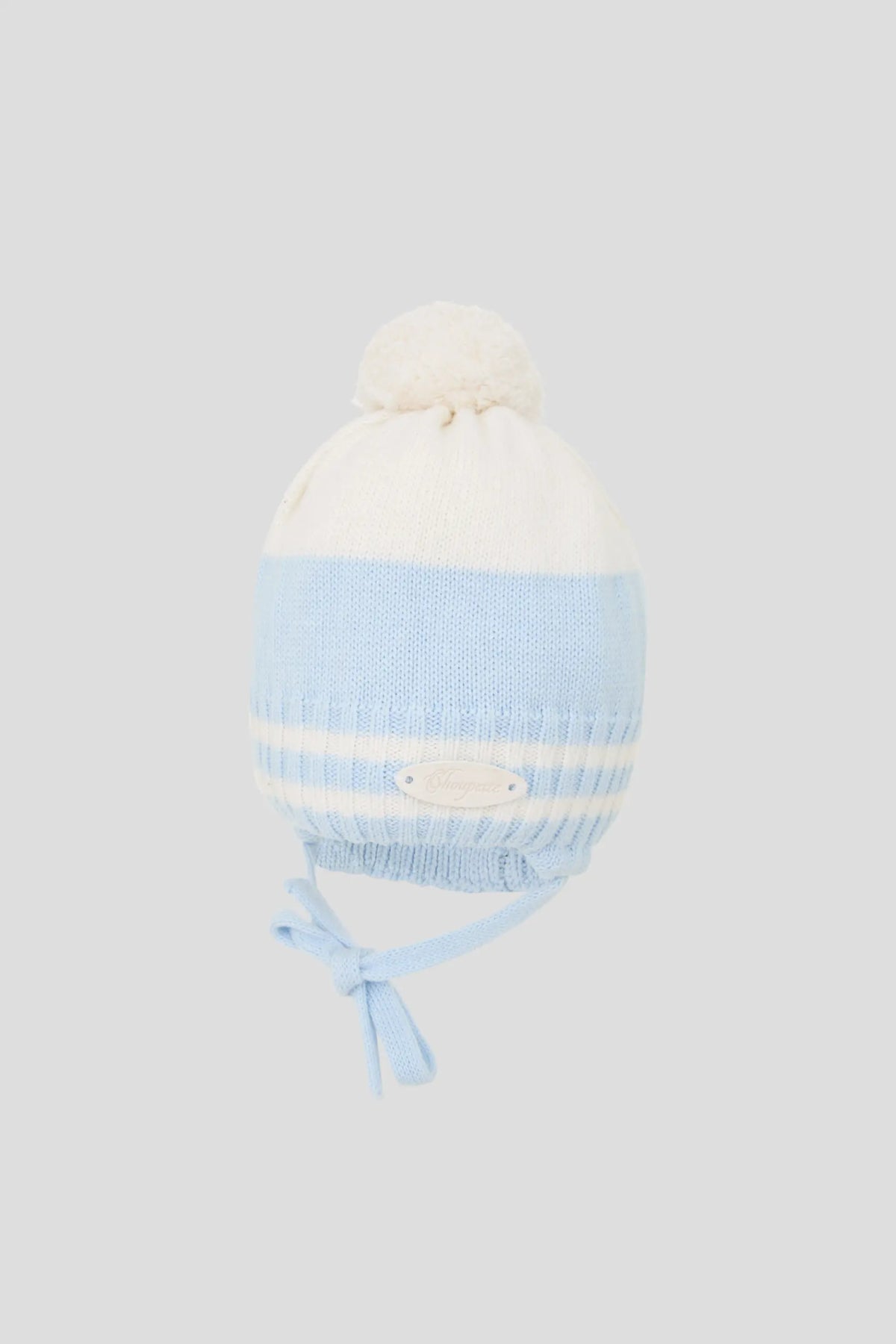 Knitted Hat with Pompom and strings for baby
