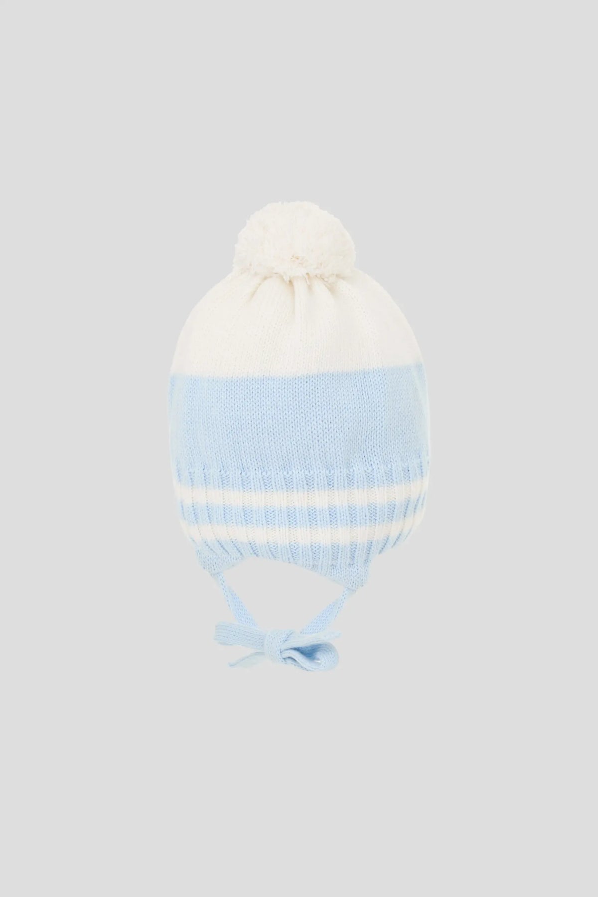 Knitted Hat with Pompom and strings for baby