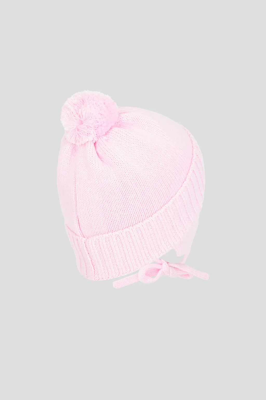 Knitted Hat with pompom and strings for baby girl