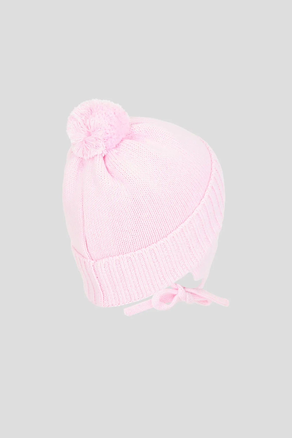 Knitted Hat with pompom and strings for baby girl