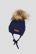 Knitted Hat with Furry Pompom and strings for baby