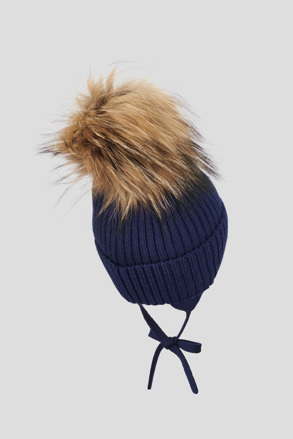 Knitted Hat with Furry Pompom and strings for baby