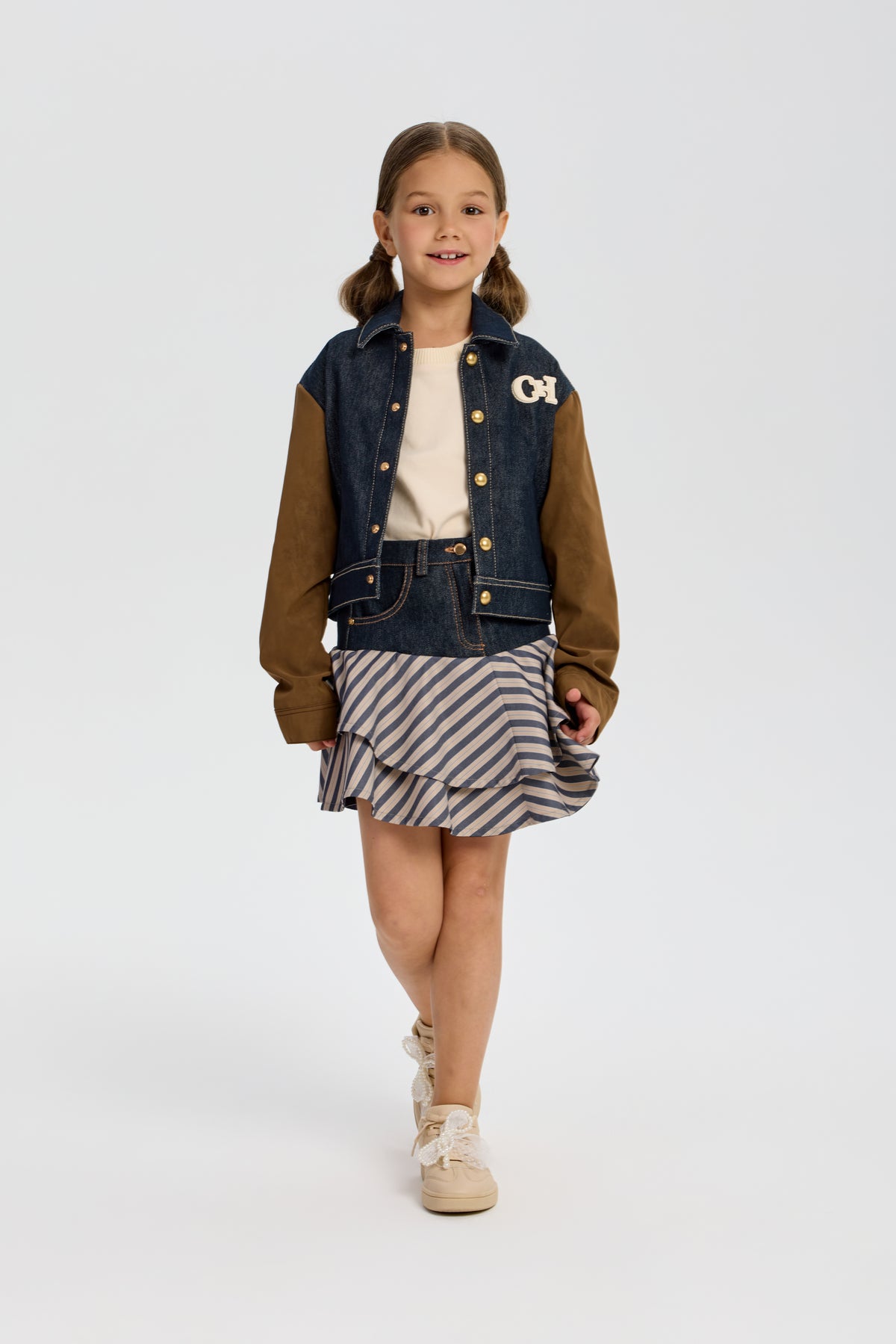 Denim Designer Stripe Skirt for girls