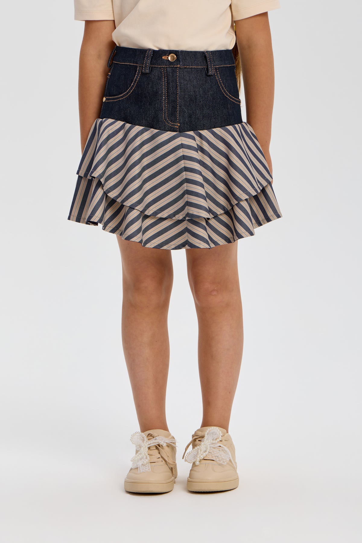 Denim Designer Stripe Skirt for girls