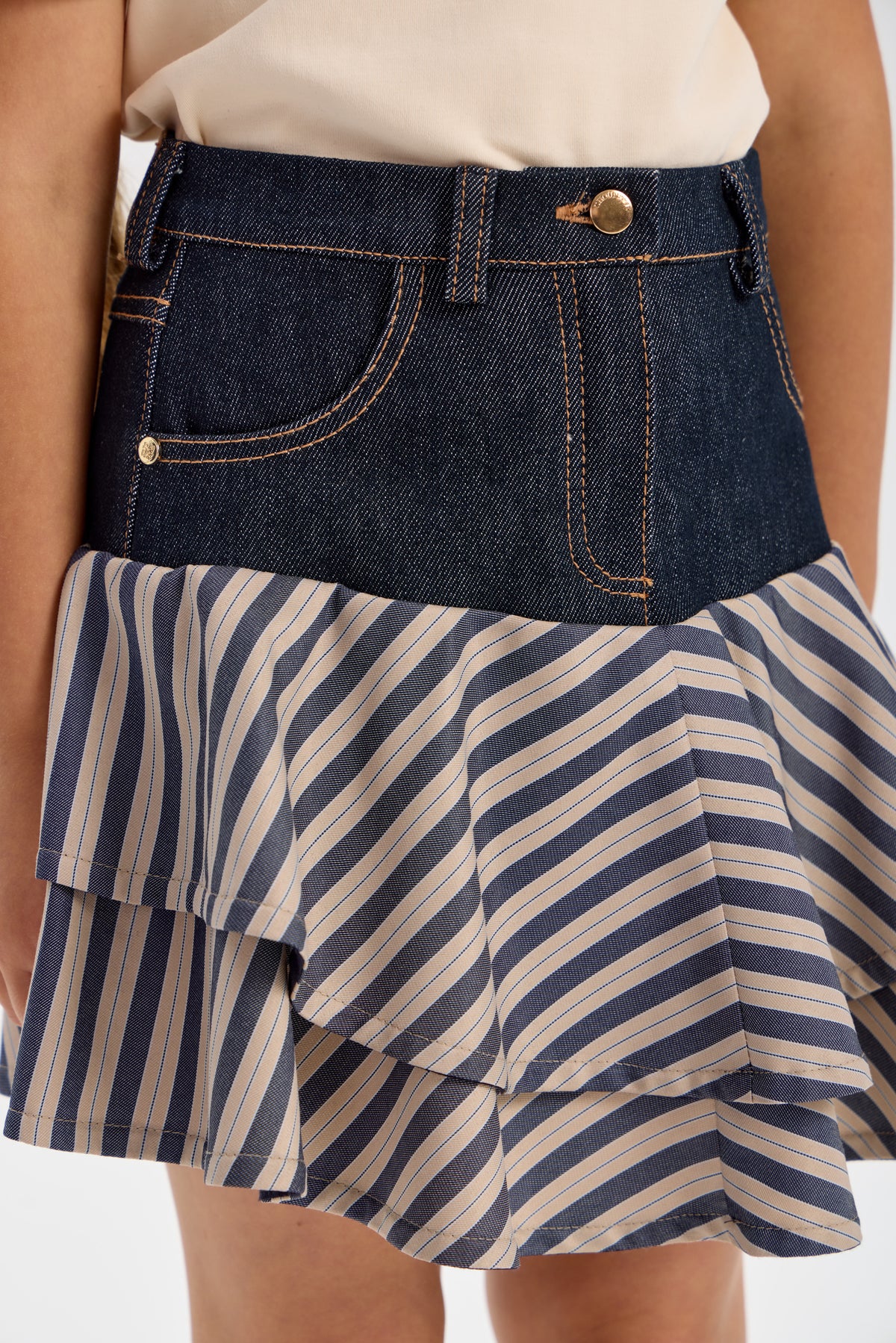 Denim Designer Stripe Skirt for girls