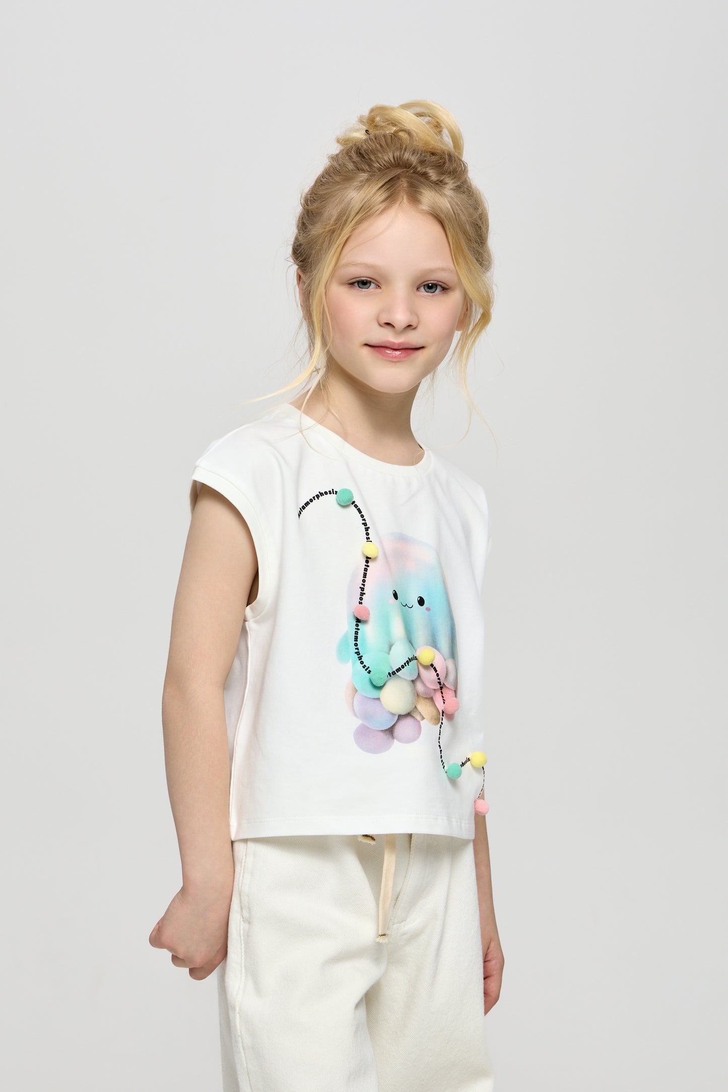 Printed T-Shirt with Pompoms