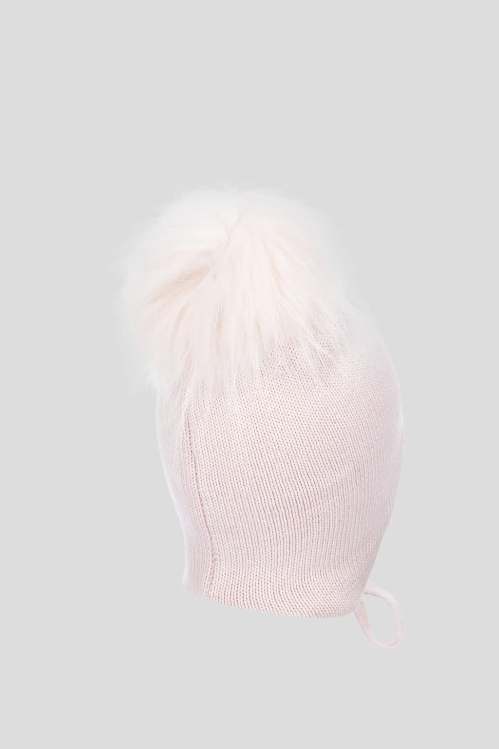 Knitted Hat with Embroidery and Furry Pompom and strings for baby girl