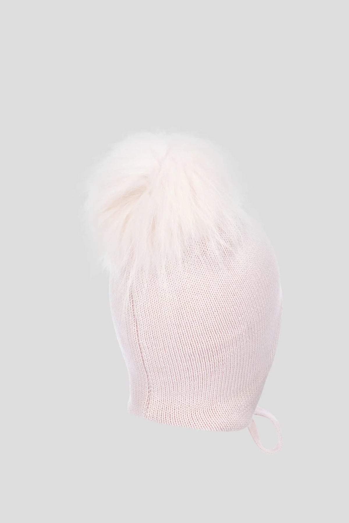 Knitted Hat with Embroidery and Furry Pompom and strings for baby girl