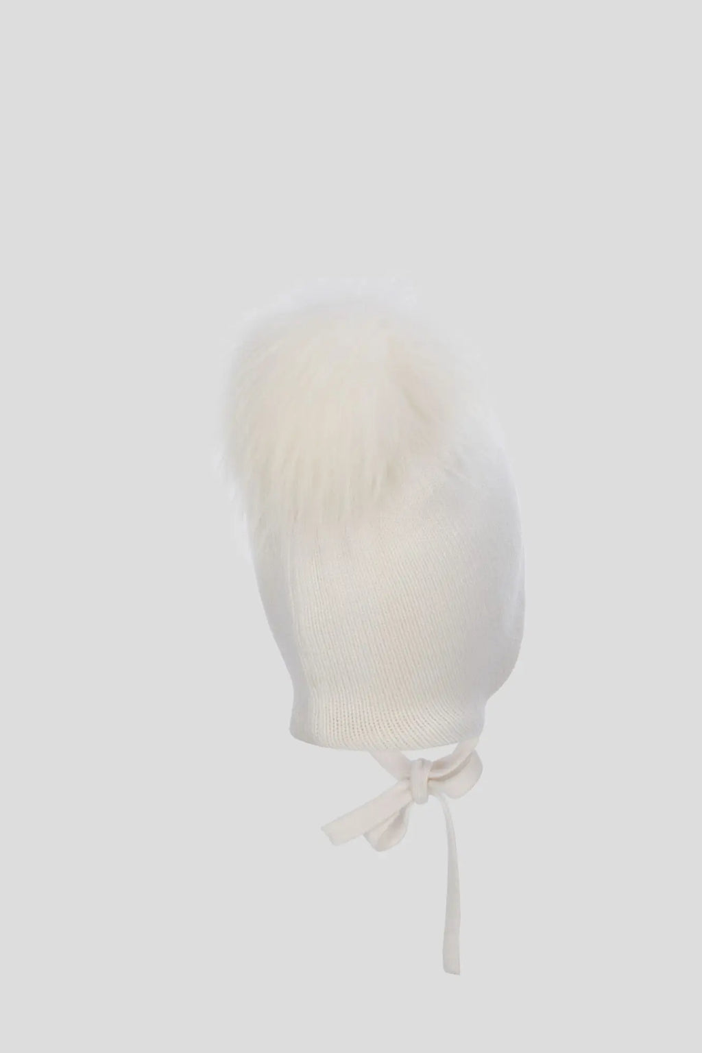 Knitted Hat with Embroidery and fluffy pompom with attached strings for baby girl