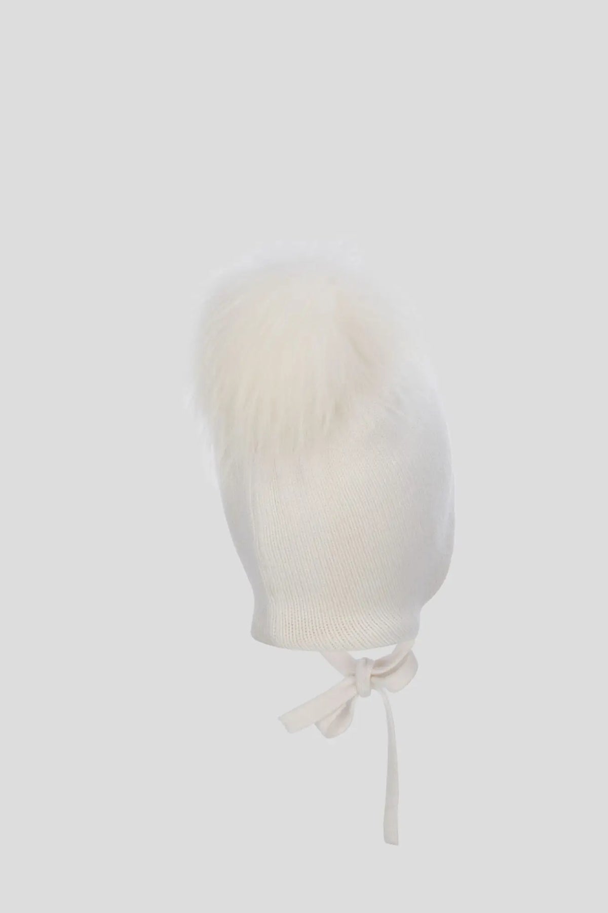 Knitted Hat with Embroidery and fluffy pompom with attached strings for baby girl