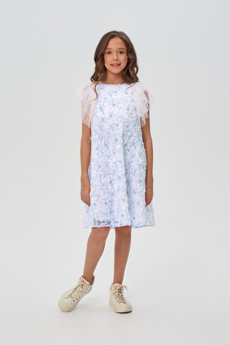 Lace on Mesh Flounces Dress