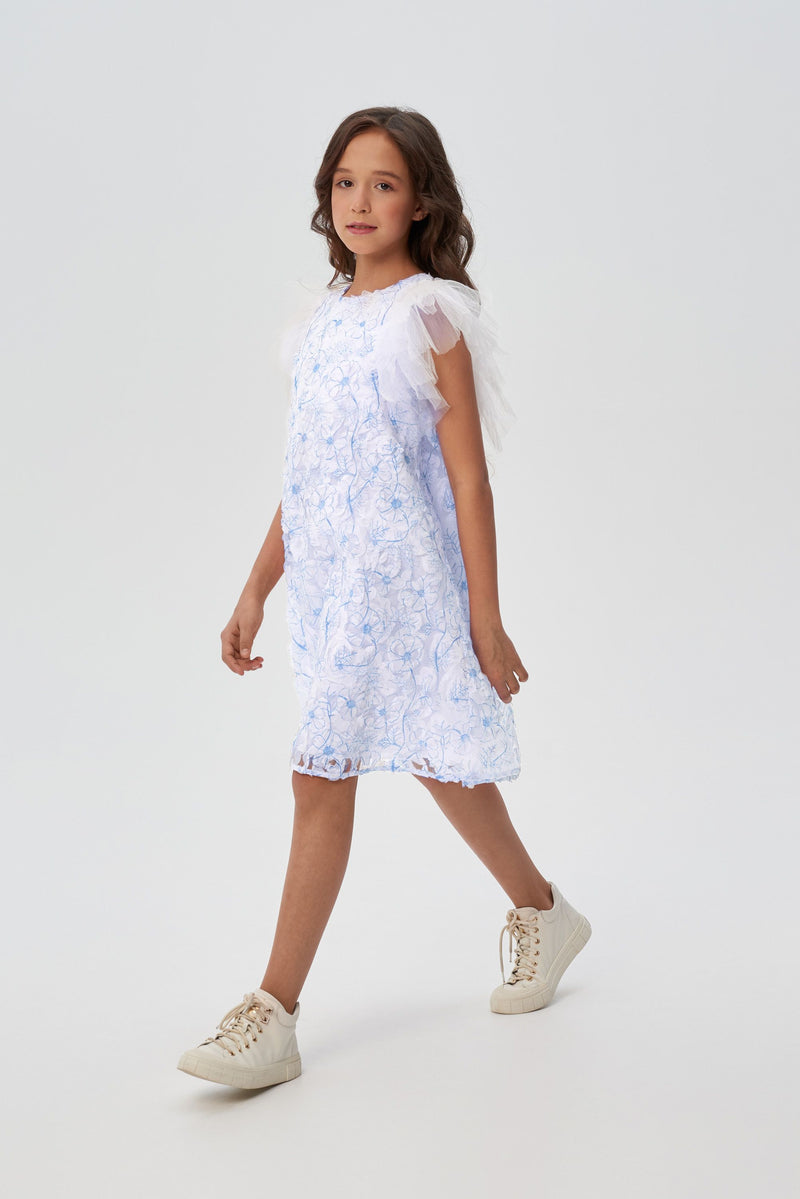 Lace on Mesh Flounces Dress