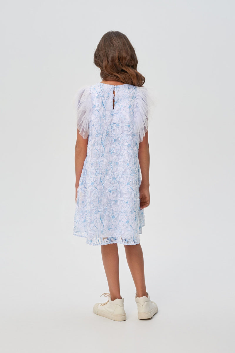 Lace on Mesh Flounces Dress
