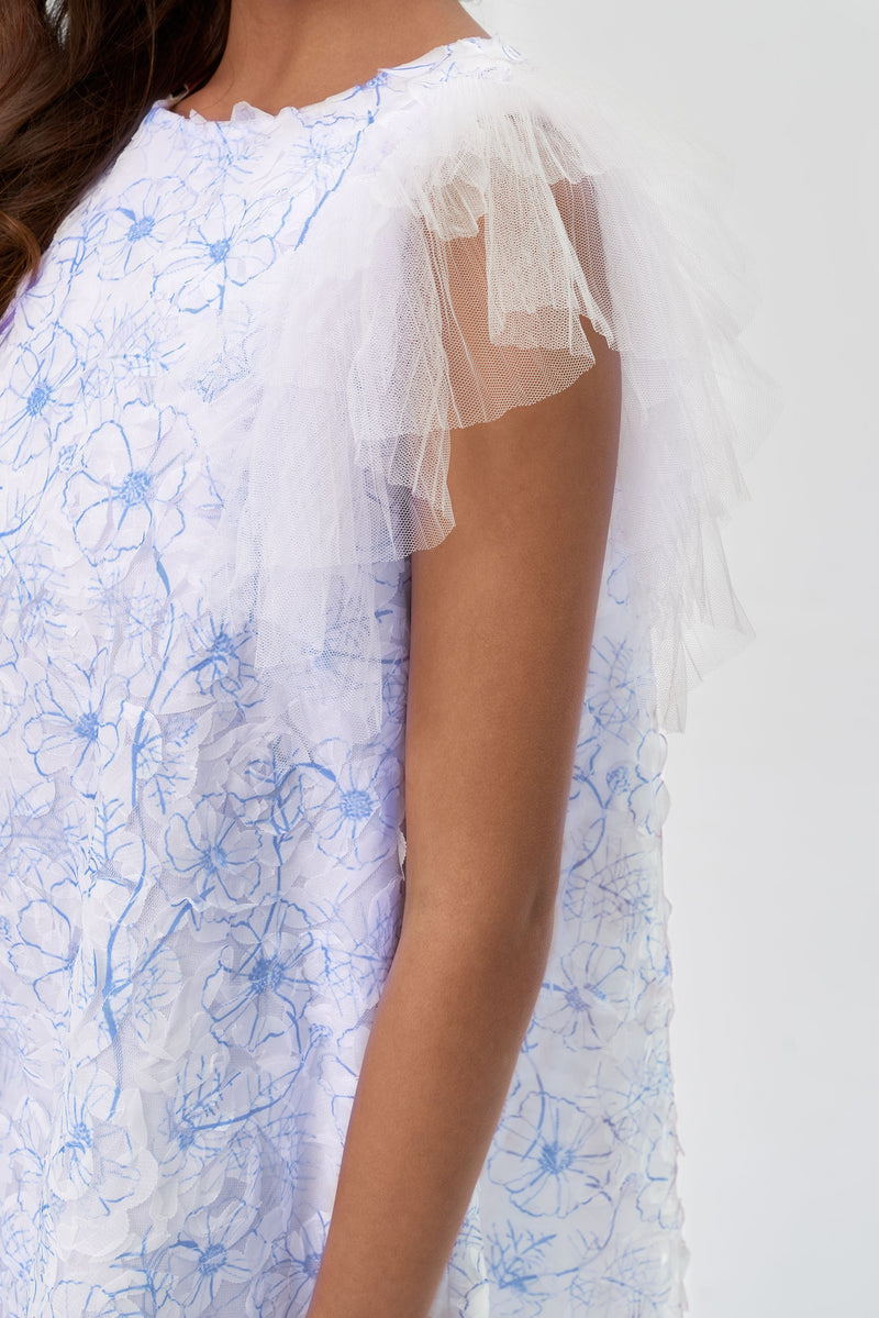 Lace on Mesh Flounces Dress