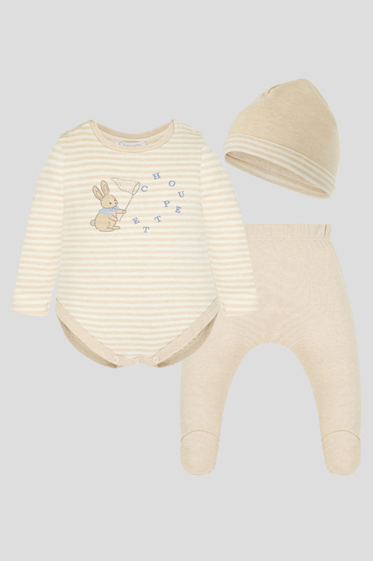 Organic Cotton Set for Newborn ( bodysuit, footed pants,hat)