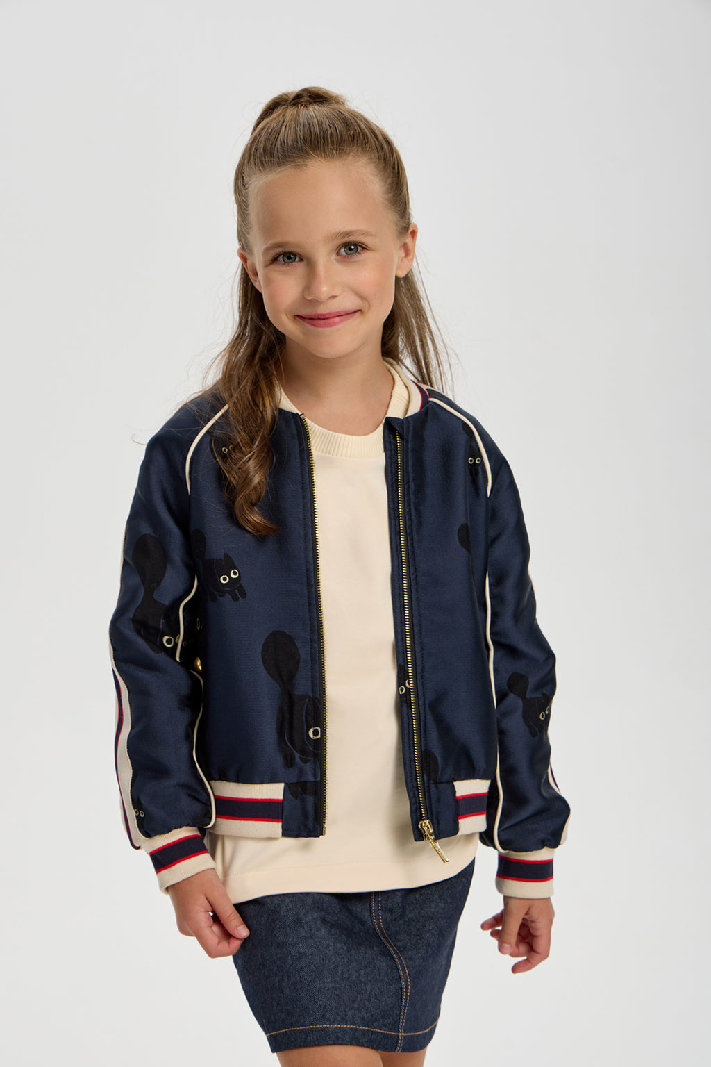 Black Cat Embroidered Bomber for girl